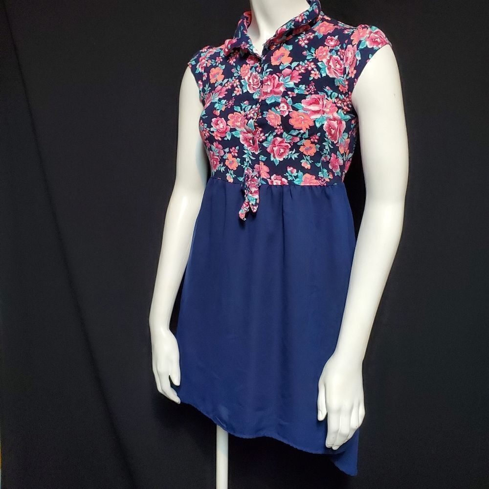 Faded Glory Blue High Low Floral Dress (L)